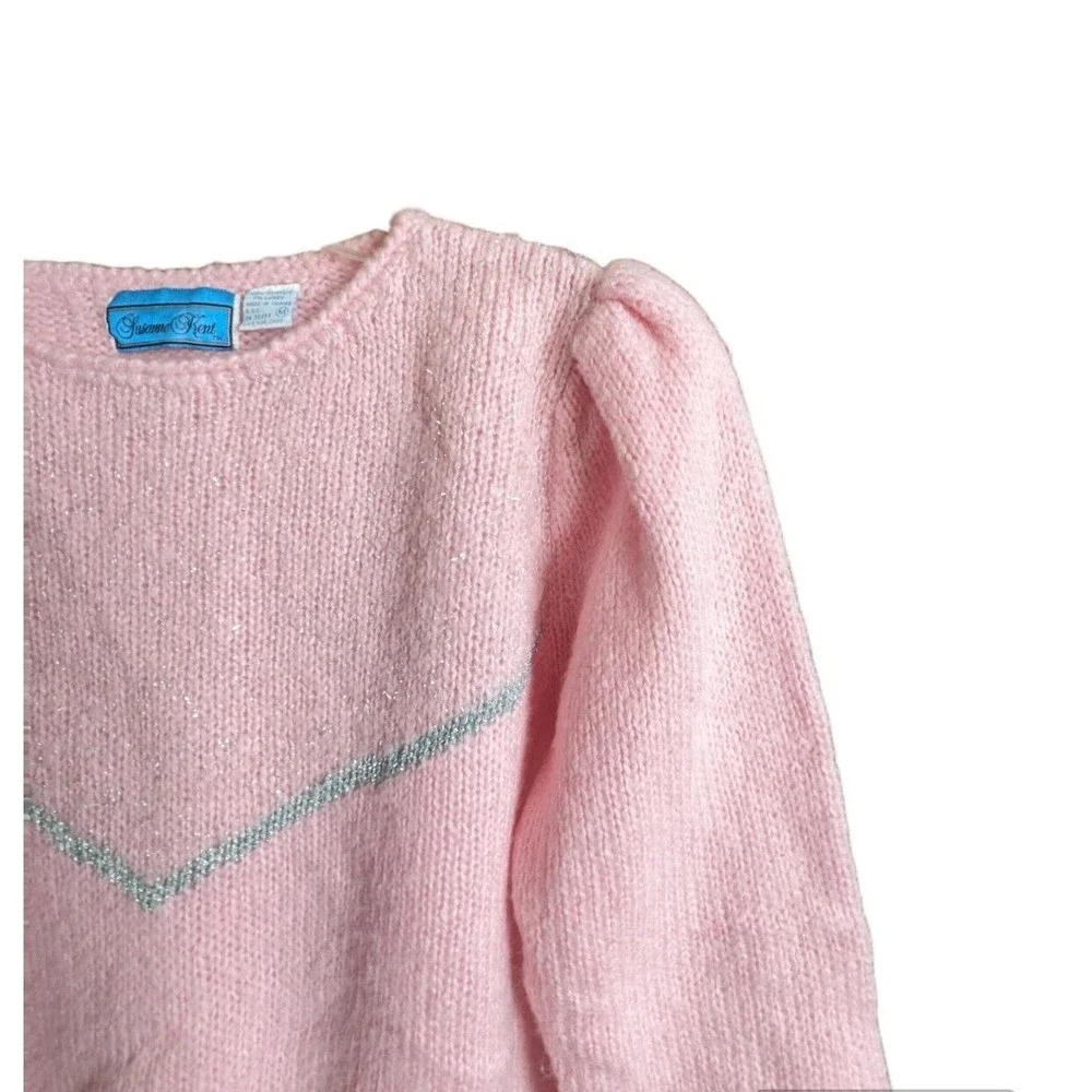 Sussan Kent Tinsel Sweater Women's M Bubblegum Pink V  Pullover 80's Vintage - Picture 2 of 6
